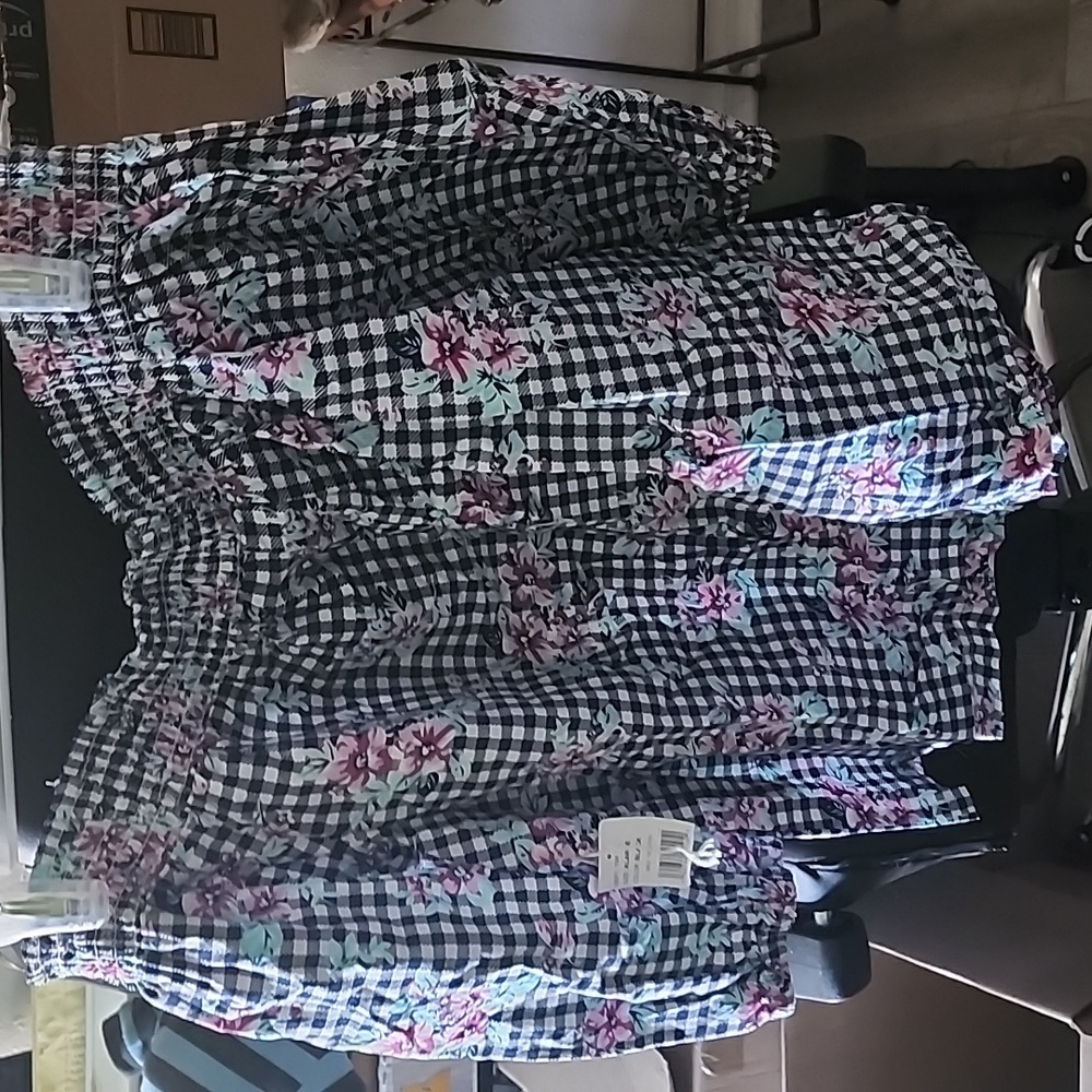 No Comment off the shoulder, 3/4 sleeve, pink and blue floral, XL
